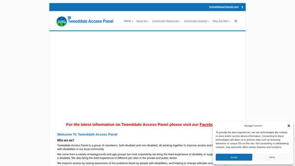 Screenshot of the Tweeddale Access Panel website