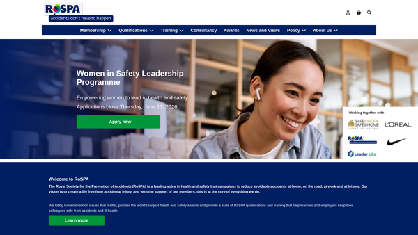 Screenshot of the The Royal Society for the Prevention of Accidents website