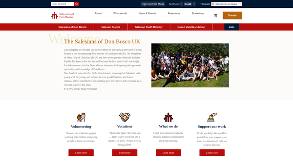 Screenshot of the Salesians of Don Bosco UK website