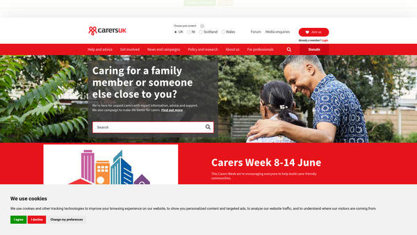 Screenshot of the Carers UK website