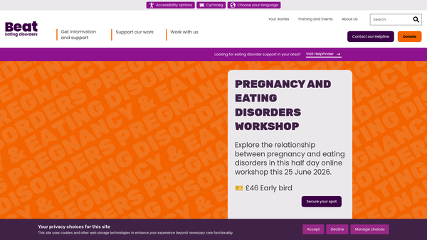 Screenshot of the Beat (Formerly Eating Disorders Association) website