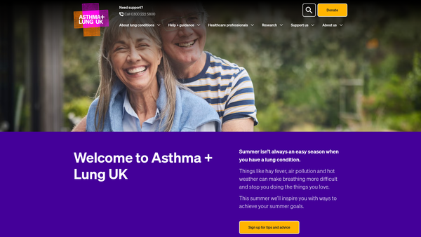 Screenshot of the Asthma UK website