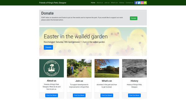 Screenshot of the Friends of the King's Park Glasgow website