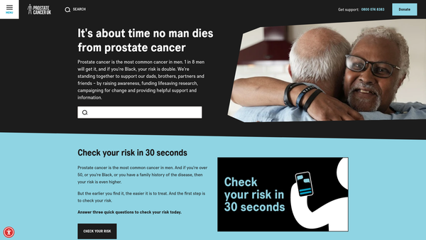 Screenshot of the Prostate Cancer UK website