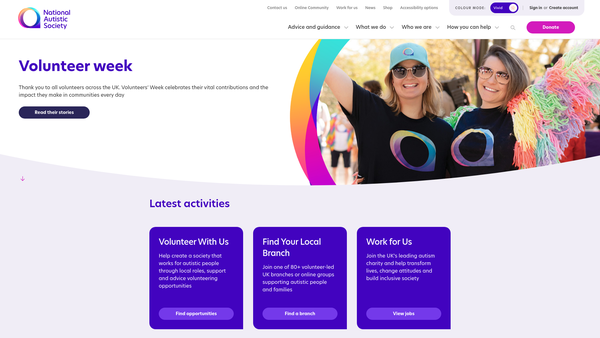 Screenshot of the The National Autistic Society website