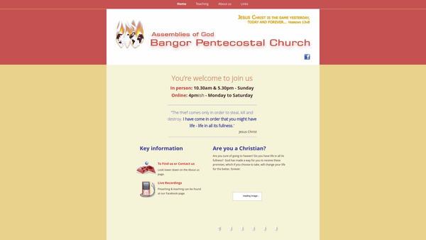 Screenshot of the Bangor Pentecostal Church website