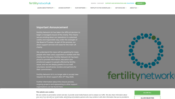 Screenshot of the Fertility Network UK website