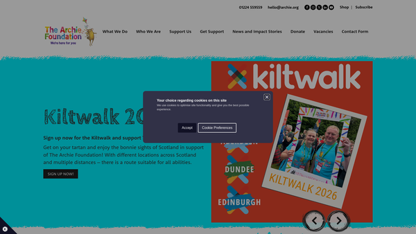 Screenshot of the The Archie Foundation website