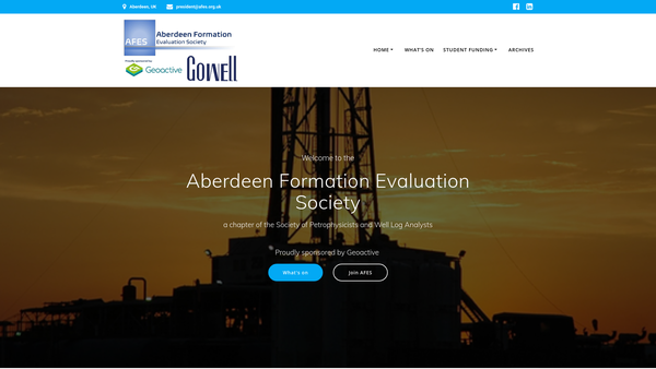 Screenshot of the Aberdeen Formation Evaluation Society website