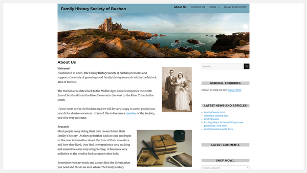 Screenshot of the The Family History Society of Buchan website
