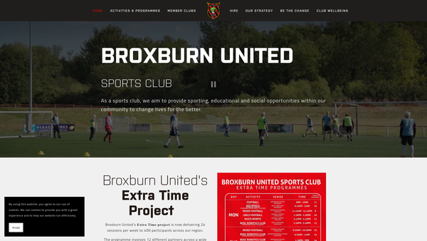 Screenshot of the Broxburn United Sports Club Trust website