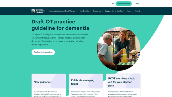 Screenshot of the Royal College of Occupational Therapists website