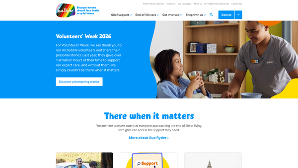 Screenshot of the Sue Ryder website