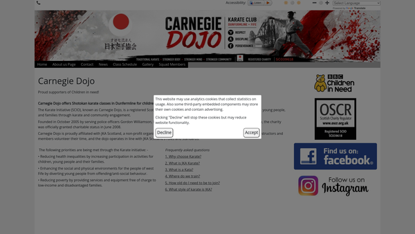 Screenshot of the The Karate Initiative (SCIO) website