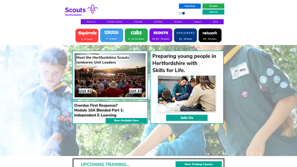 Screenshot of the Hertfordshire County Scout Council website