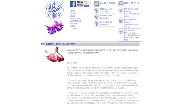 Screenshot of the The British Fuchsia Society website