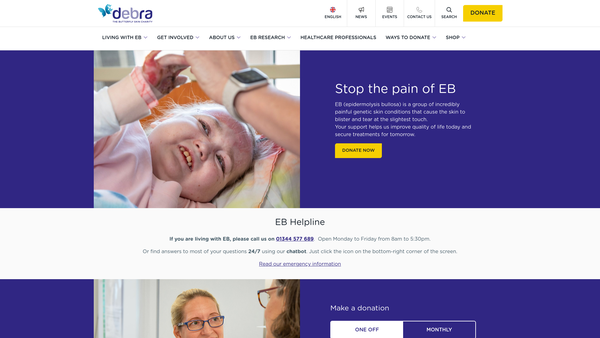 Screenshot of the Debra website