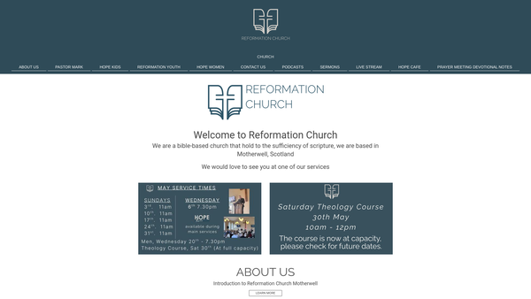 Screenshot of the Reformation Church [SCIO] website