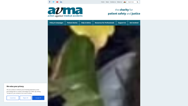 Screenshot of the ACTION against MEDICAL ACCIDENTS website