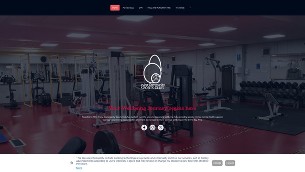 Screenshot of the Irvine Sports Club website
