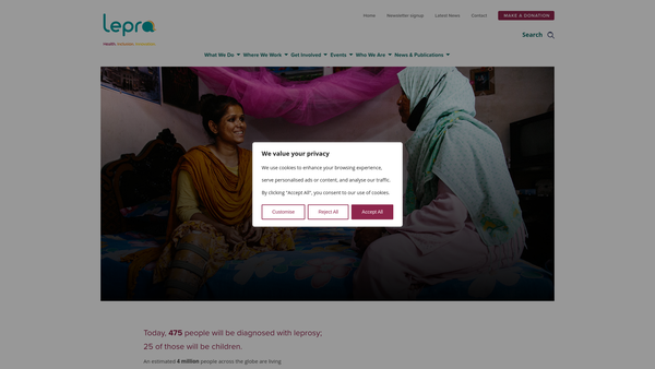 Screenshot of the Lepra website