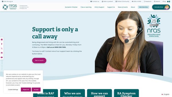 Screenshot of the The National Rheumatoid Arthritis Society website