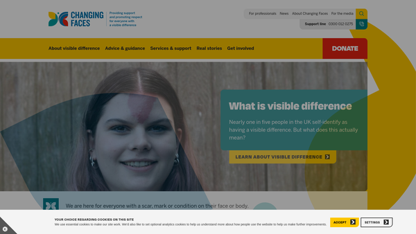 Screenshot of the Changing Faces website