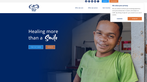 Screenshot of the Mercy Ships UK Ltd website