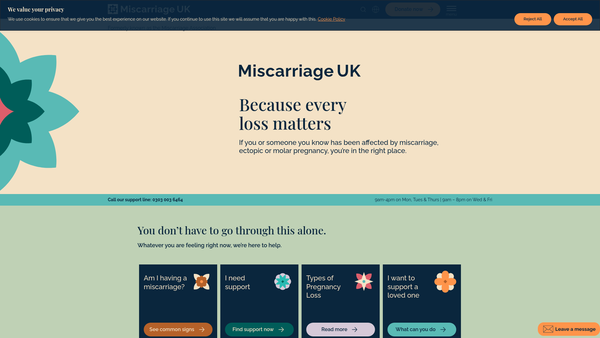 Screenshot of the The Miscarriage Association website