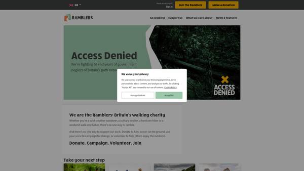 Screenshot of the The Ramblers' Association website