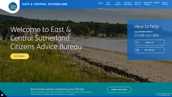 Screenshot of the East and Central Sutherland Citizens Advice Bureau Ltd website