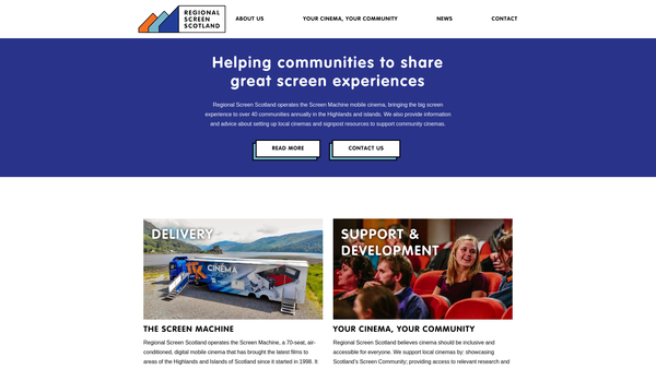 Screenshot of the Regional Screen Scotland website