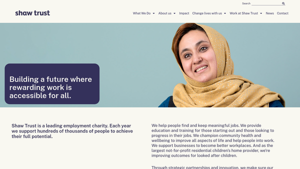 Screenshot of the The Shaw Trust Limited website