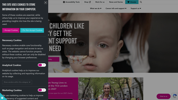 Screenshot of the CLIC Sargent Cancer Care for Children website