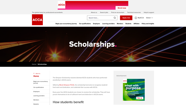 Screenshot of the Simpson Scholarship Fund website