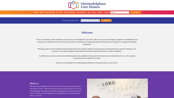 Screenshot of the Christadelphian Care Homes website