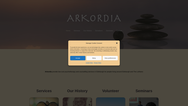 Screenshot of the Arkordia website