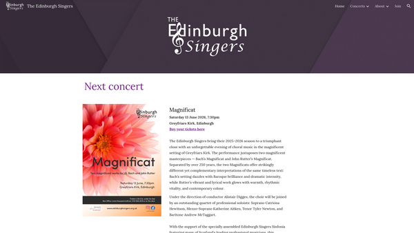 Screenshot of the The Edinburgh Singers website