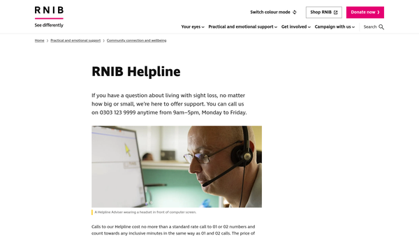 Screenshot of the Action for Blind People website