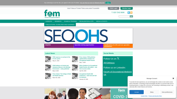 Screenshot of the Faculty of Occupational Medicine website