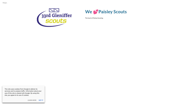 Screenshot of the 33rd Paisley & District (Gleniffer) Scout Group website