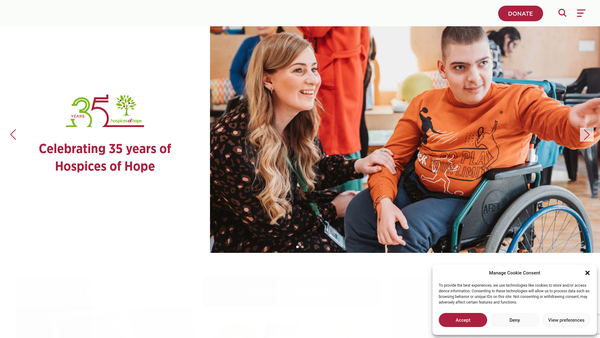 Screenshot of the Hospices of Hope Limited website