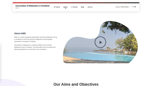Screenshot of the Association of Malawians in Scotland website