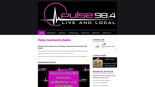 Screenshot of the Pulse Community Radio Ltd website