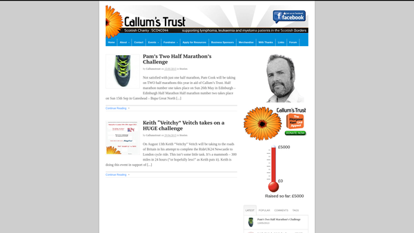 Screenshot of the Callum's Trust website