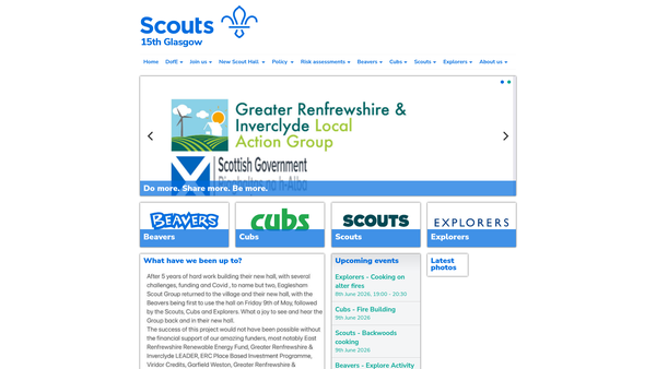 Screenshot of the 15th Glasgow (Eaglesham) Scout Group website