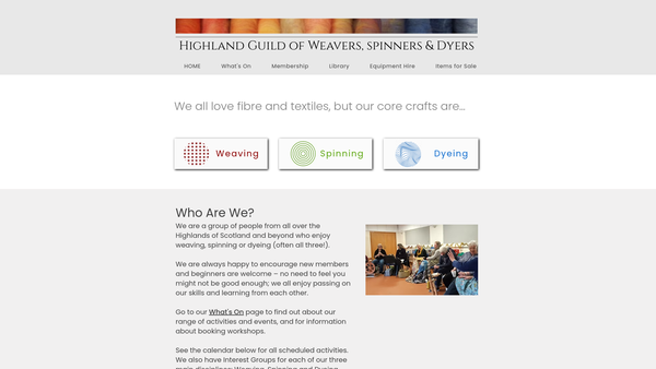 Screenshot of the Highland Guild of Weavers Spinners and Dyers website