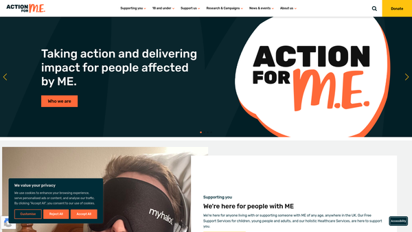 Screenshot of the Action for M.E. website