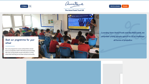 Screenshot of the The Anne Frank Trust UK Ltd website