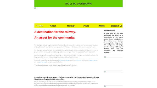 Screenshot of the Strathspey Railway Charitable Trust website